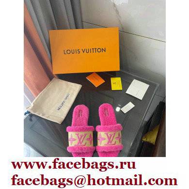 Louis Vuitton Shearling and Raffia Lock It Flat Mules Dark Pink 2021
