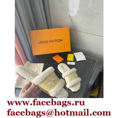 Louis Vuitton Shearling and Raffia Lock It Flat Mules White 2021 - Click Image to Close