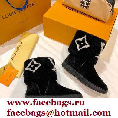 Louis Vuitton Suede Leather and Shearling Snowdrop Flat Ankle Boots Black 2021 - Click Image to Close