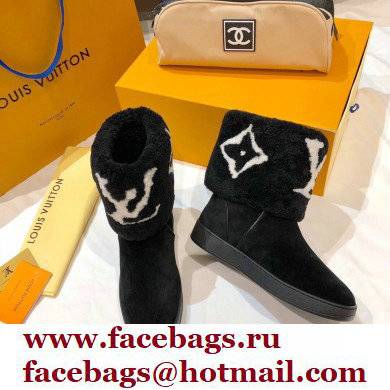 Louis Vuitton Suede Leather and Shearling Snowdrop Flat Ankle Boots Black 2021 - Click Image to Close
