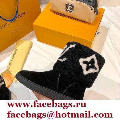 Louis Vuitton Suede Leather and Shearling Snowdrop Flat Ankle Boots Black 2021