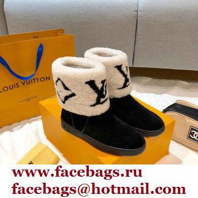 Louis Vuitton Suede Leather and Shearling Snowdrop Flat Ankle Boots Black/White 2021
