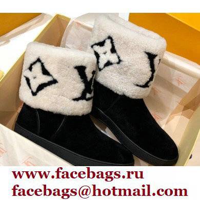 Louis Vuitton Suede Leather and Shearling Snowdrop Flat Ankle Boots Black/White 2021