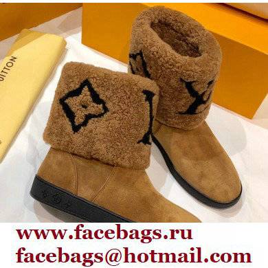 Louis Vuitton Suede Leather and Shearling Snowdrop Flat Ankle Boots Brown 2021
