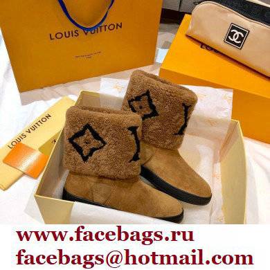 Louis Vuitton Suede Leather and Shearling Snowdrop Flat Ankle Boots Brown 2021