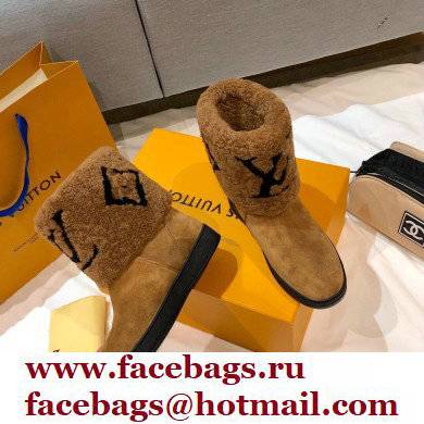 Louis Vuitton Suede Leather and Shearling Snowdrop Flat Ankle Boots Brown 2021 - Click Image to Close