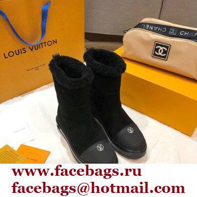 Louis Vuitton Suede and Shearling Lining Snowdrop Flat Ankle Boots Black 2021
