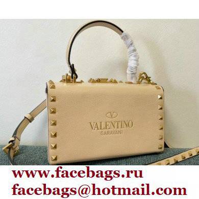 Valentino Rockstud Alcove Grainy Calfskin Box Bag Nude 2021
