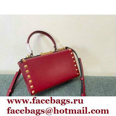 Valentino Rockstud Alcove Grainy Calfskin Box Bag Red 2021