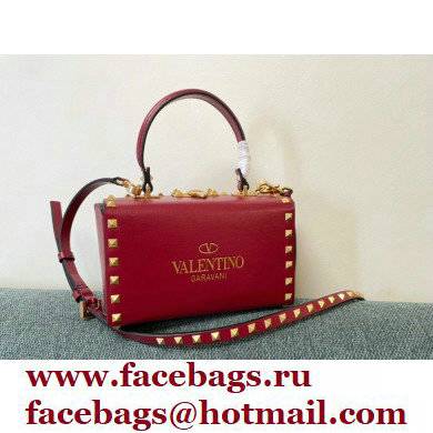 Valentino Rockstud Alcove Grainy Calfskin Box Bag Red 2021 - Click Image to Close