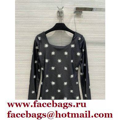 chanel logo embroidery U-neck shirt BLACK 2021 - Click Image to Close