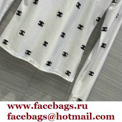 chanel logo embroidery U-neck shirt white 2021