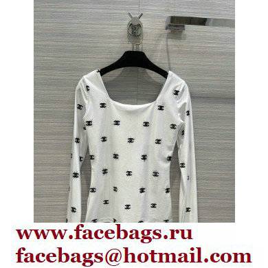 chanel logo embroidery U-neck shirt white 2021