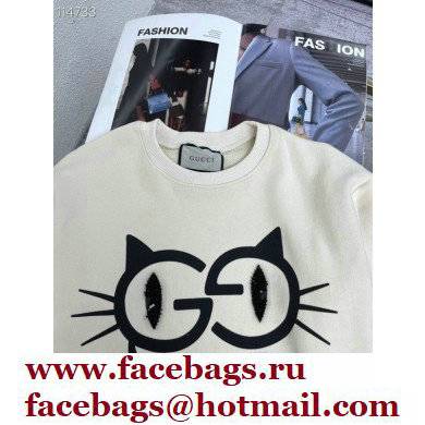gucci Cat eyes print cotton jersey sweatshirt off white