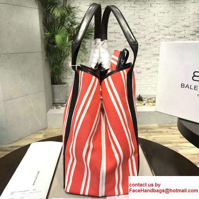 Balenciaga Navy Striped Cabas M Summer Tote Medium Bag Red 2017
