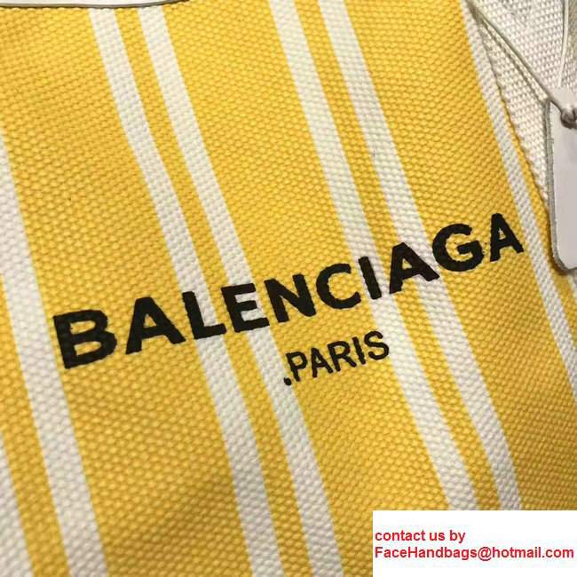 Balenciaga Navy Striped Cabas S Summer Tote Small Bag Yellow 2017