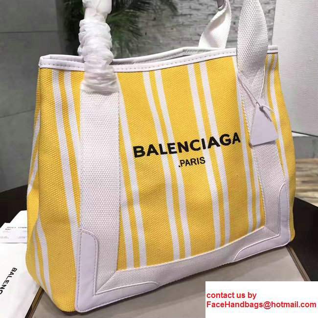Balenciaga Navy Striped Cabas S Summer Tote Small Bag Yellow 2017 - Click Image to Close