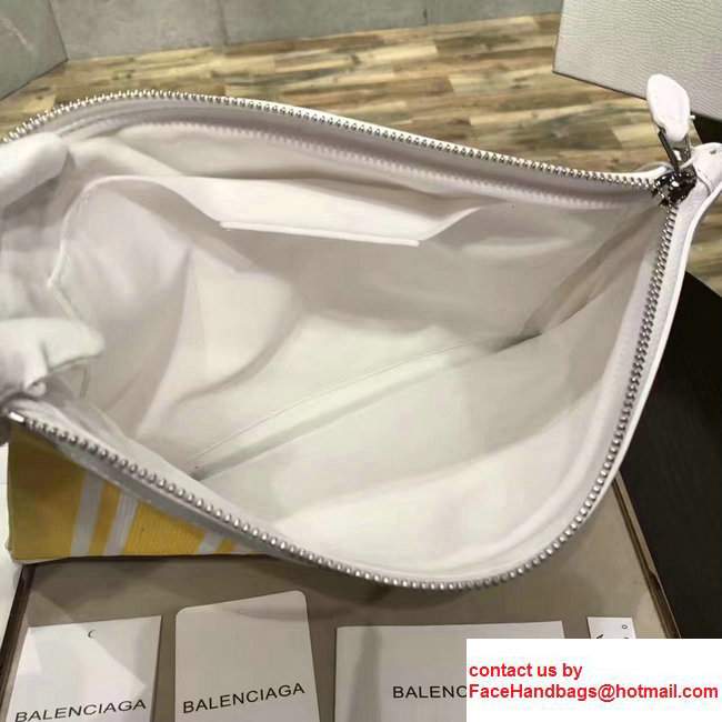 Balenciaga Navy Striped Canvas Clip Clutch Pouch Medium Bag Yellow 2017