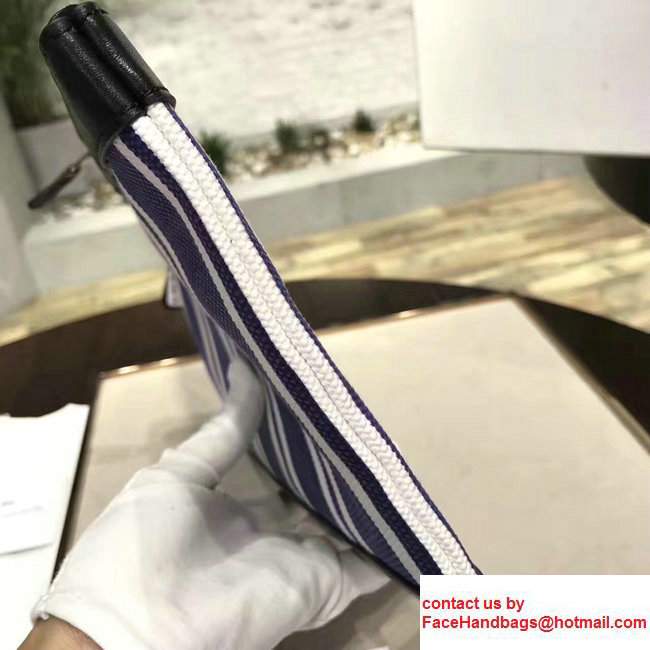 Balenciaga Navy Striped Canvas Clip Clutch Pouch Small Bag Blue 2017 - Click Image to Close