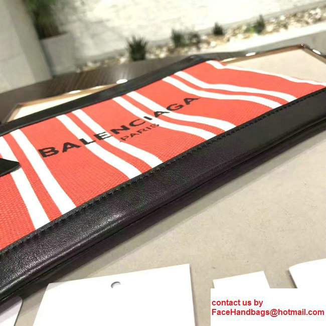 Balenciaga Navy Striped Canvas Clip Clutch Pouch Small Bag Red 2017