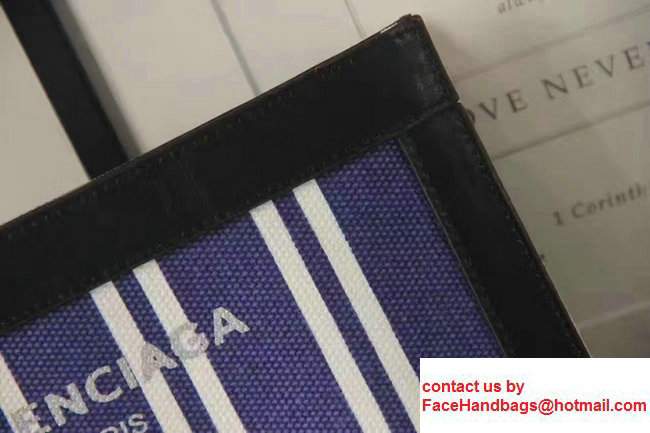 Balenciaga Navy Striped Canvas Summer Clutch Bag with Strap Blue 2017