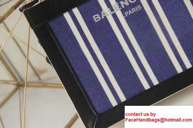 Balenciaga Navy Striped Canvas Summer Clutch Bag with Strap Blue 2017