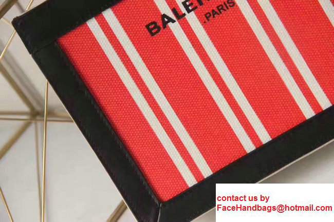 Balenciaga Navy Striped Canvas Summer Clutch Bag with Strap Red 2017