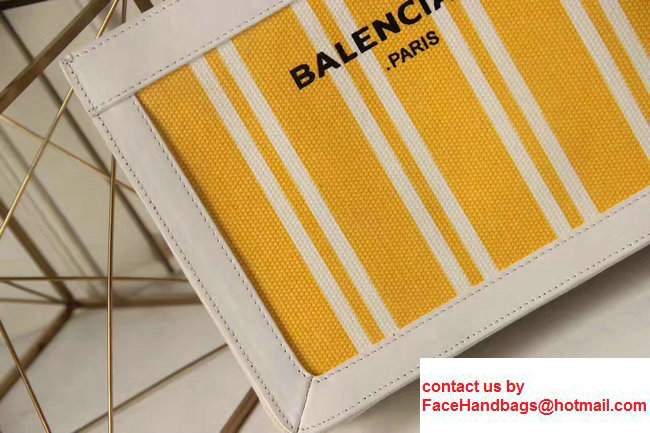 Balenciaga Navy Striped Canvas Summer Clutch Bag with Strap Yellow 2017
