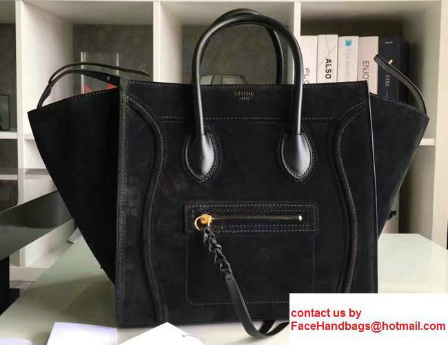 Celine Luggage Phantom Bag in Original Suede Leather Black 2017
