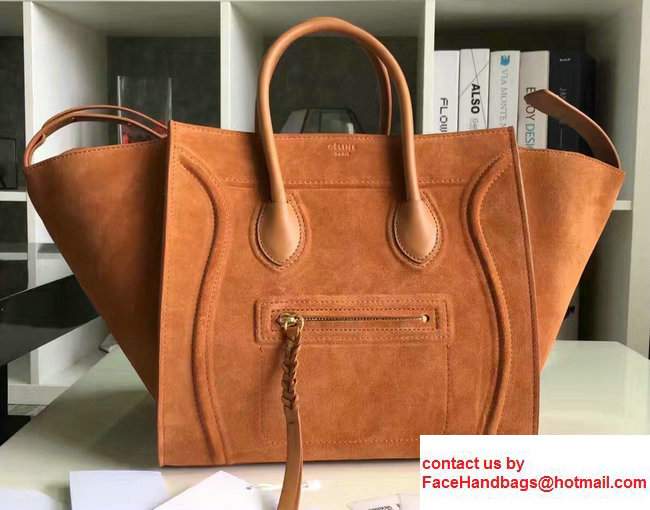 Celine Luggage Phantom Bag in Original Suede Leather Orange 2017