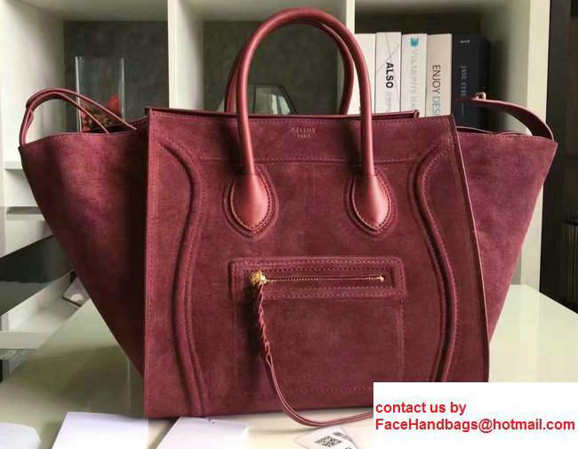 Celine Luggage Phantom Bag in Original Suede Leather Red 2017
