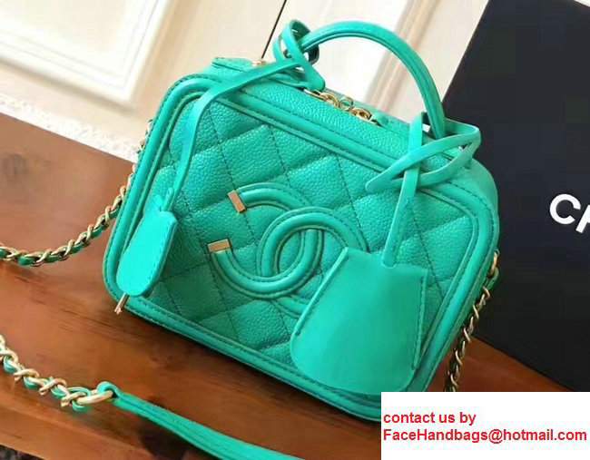 Chanel CC Filigree Grained Lambskin Vanity Case Bag Mini/A93343/A93344 Turquoise 2017 - Click Image to Close