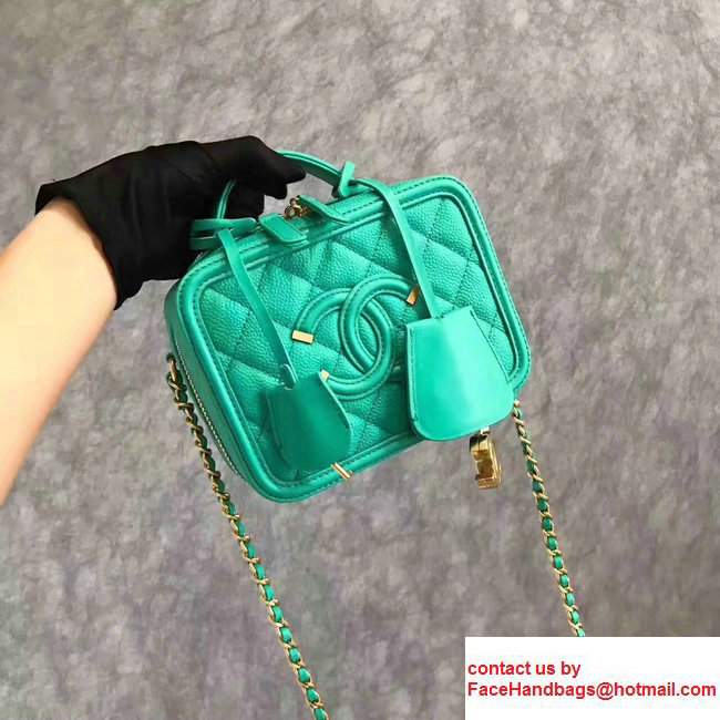 Chanel CC Filigree Grained Lambskin Vanity Case Bag Mini/A93343/A93344 Turquoise 2017 - Click Image to Close