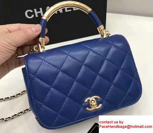 Chanel Carry Chic Small Top Handle Flap Bag A93751 Blue 2017 - Click Image to Close