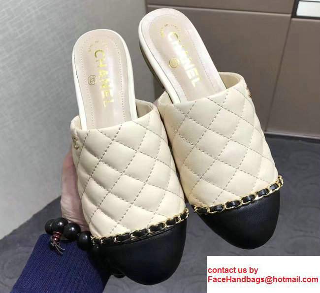 Chanel Chain Quilted Leather Slipper Sandals Mules G32683 Apricot 2017
