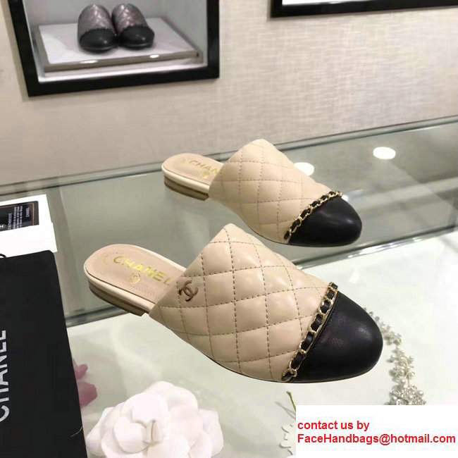 Chanel Chain Quilted Leather Slipper Sandals Mules G32683 Apricot 2017 - Click Image to Close