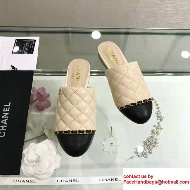 Chanel Chain Quilted Leather Slipper Sandals Mules G32683 Apricot 2017