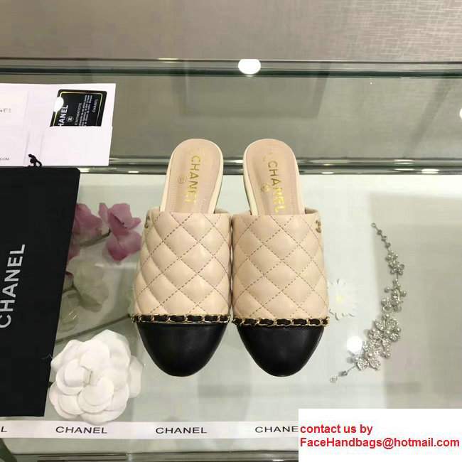 Chanel Chain Quilted Leather Slipper Sandals Mules G32683 Apricot 2017 - Click Image to Close