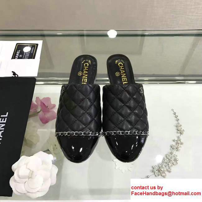 Chanel Chain Quilted Leather Slipper Sandals Mules G32683 Black 2017 - Click Image to Close