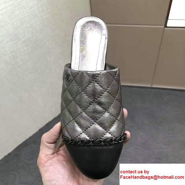 Chanel Chain Quilted Leather Slipper Sandals Mules G32683 Silver Gray 2017