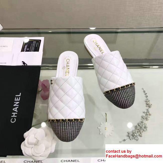 Chanel Chain Quilted Leather Slipper Sandals Mules G32683 White 2017 - Click Image to Close
