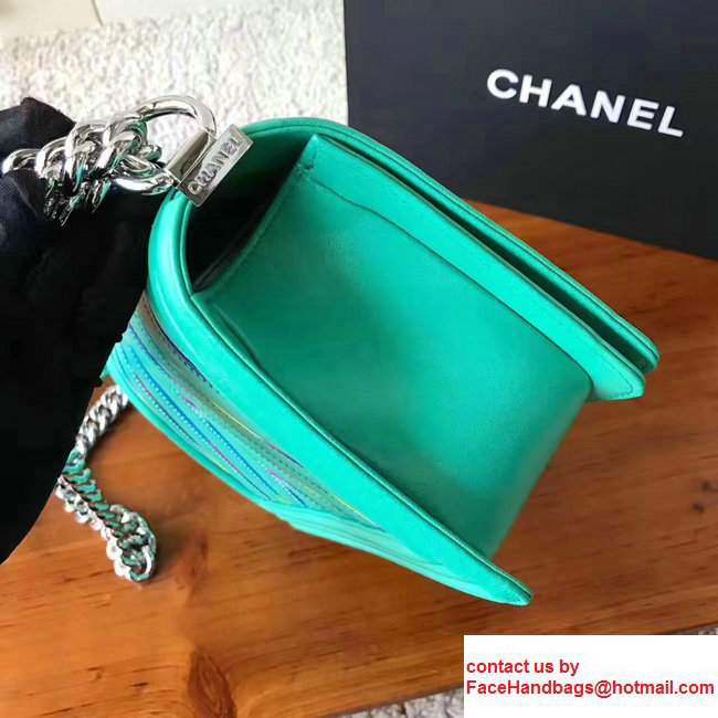 Chanel Chevron Iridescent PVC Medium Boy Flap Bag Green 2017