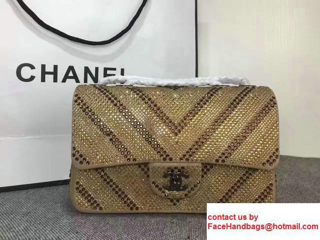 Chanel Chevron Sequins 25cm Embellishment Classic Flap Bag Gold 2017 - Click Image to Close