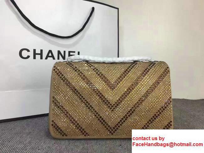 Chanel Chevron Sequins 25cm Embellishment Classic Flap Bag Gold 2017