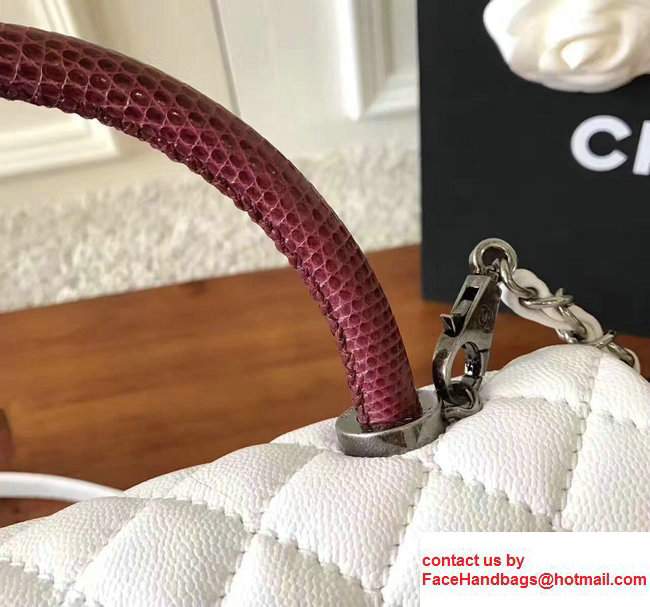 Chanel Coco Top Handle Flap Shoulder Bag Grained Calfskin Lizard Pattern A92991 White/Red 2017