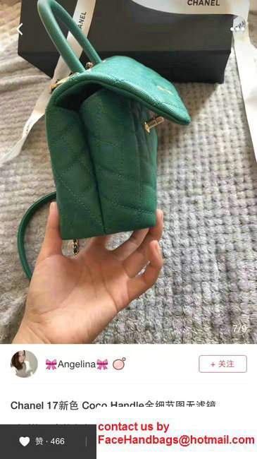 Chanel Coco Top Handle Flap Shoulder Medium/Small Bag Grained Calfskin Green 2017