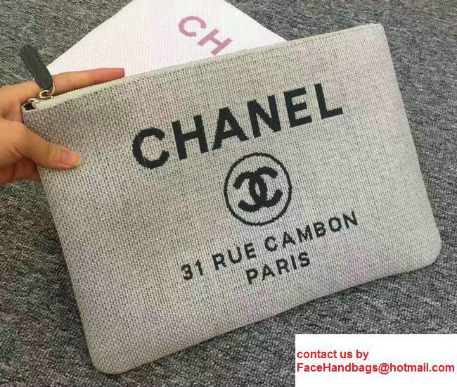 Chanel Deauville Canvas Clutch Pouch Bag Light Gray 2017 - Click Image to Close