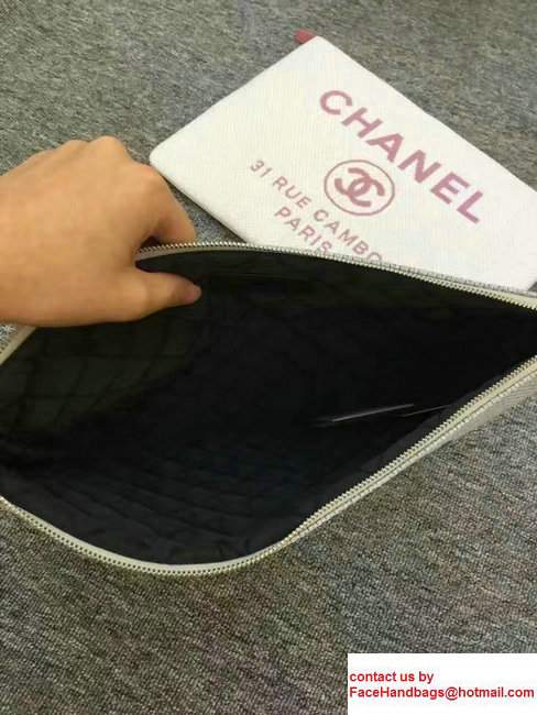 Chanel Deauville Canvas Clutch Pouch Bag Light Gray 2017