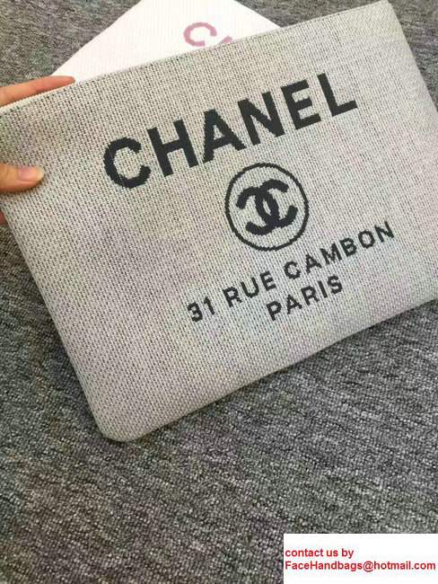 Chanel Deauville Canvas Clutch Pouch Bag Light Gray 2017