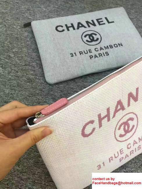 Chanel Deauville Canvas Clutch Pouch Bag Light Pink 2017